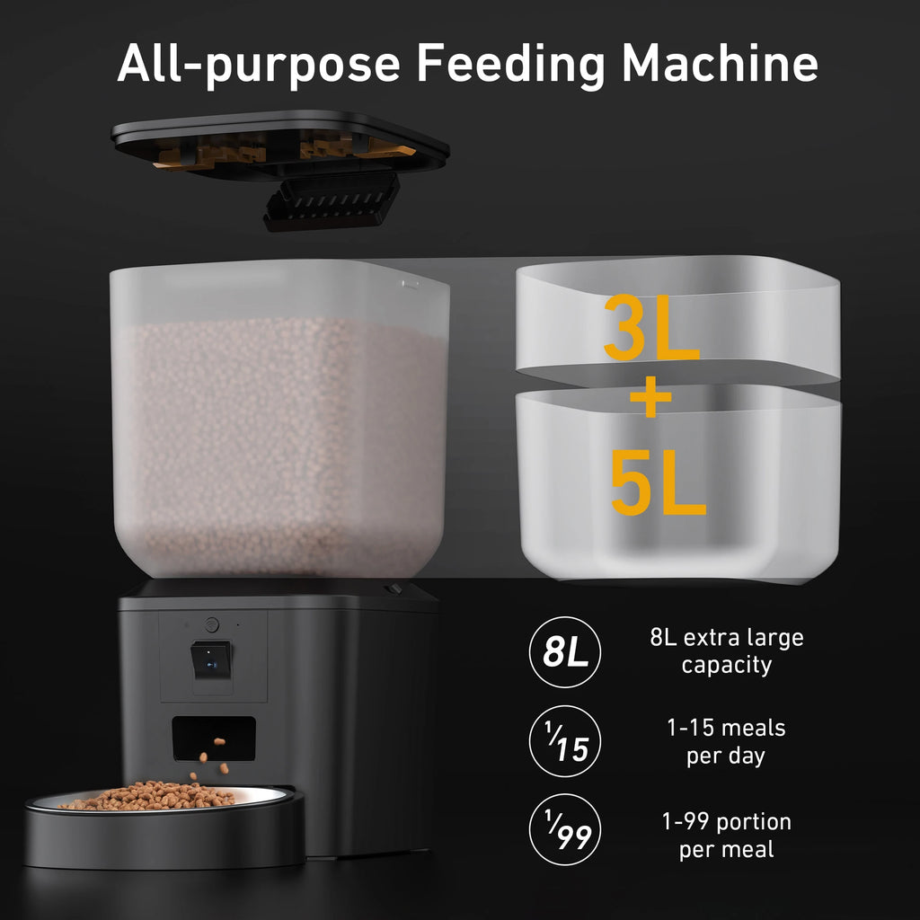 8L Smart Automatic Cat Feeder with 1080p Camera & 5G WiFi App Control
