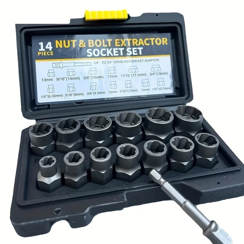 Ultimate 14-Piece Impact Bolt & Nut Remover Set – Cr-Mo Steel Extractor for Damaged Fasteners