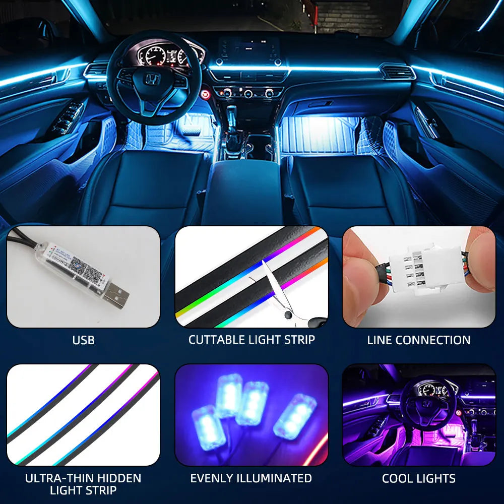 10-in-1 Car LED Interior Atmosphere Lights - App/Remote Control RGB Symphony