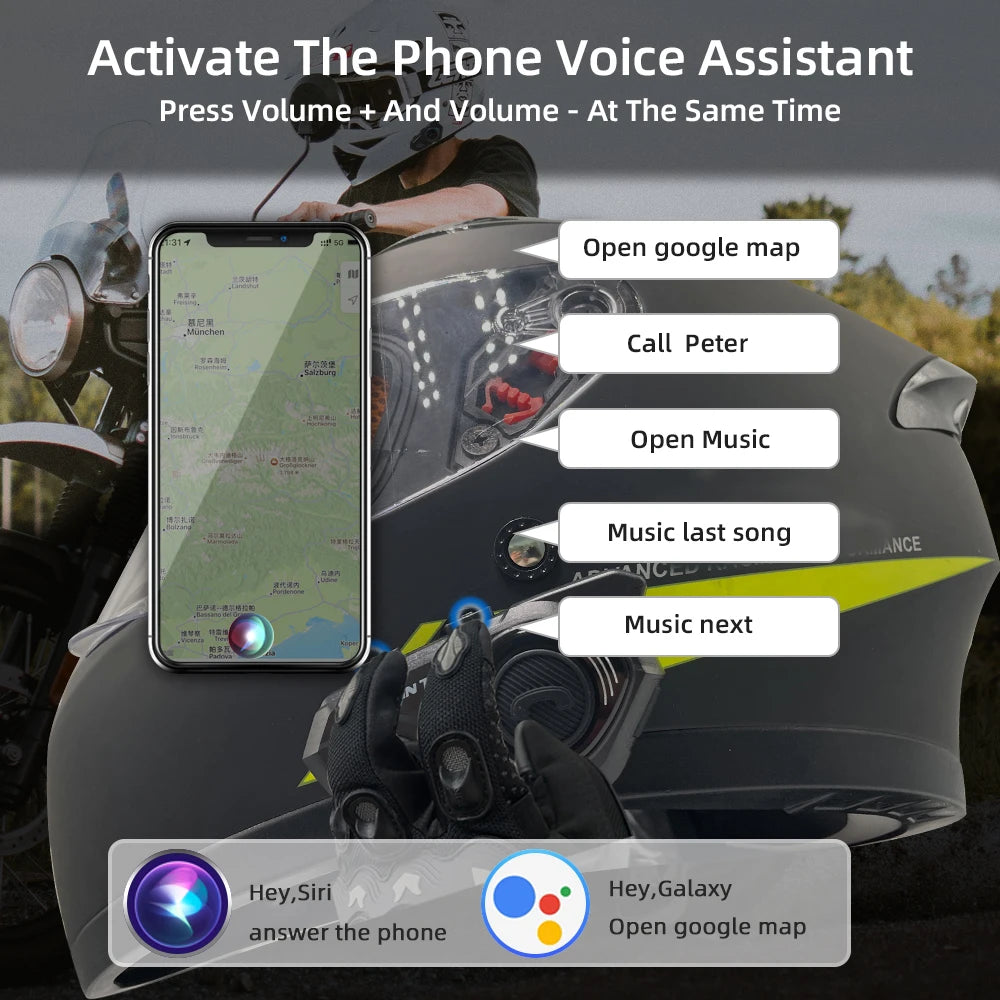 WAYXIN T2 Motorcycle Bluetooth Intercom - 2 Rider, 300M, BT 5.1, Waterproof Headset