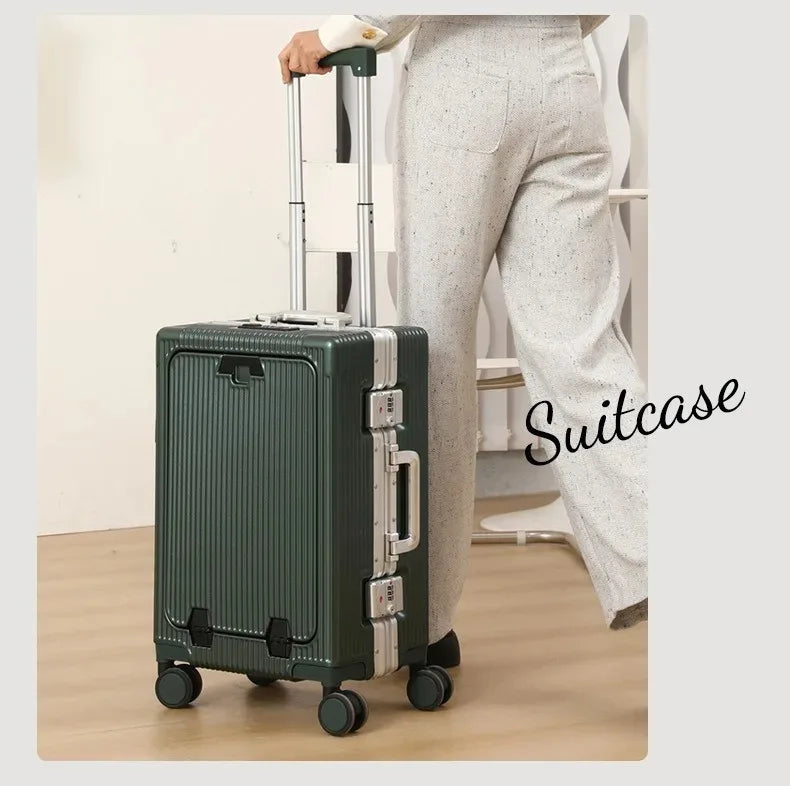 Vabena Front Opening USB Charging Aluminum Carry-on Suitcase