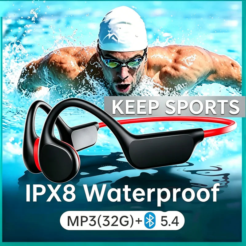 Vabena 2026 Bone Conduction Headset: Wireless IPX8 Swimming & Sports Headphones with Mic