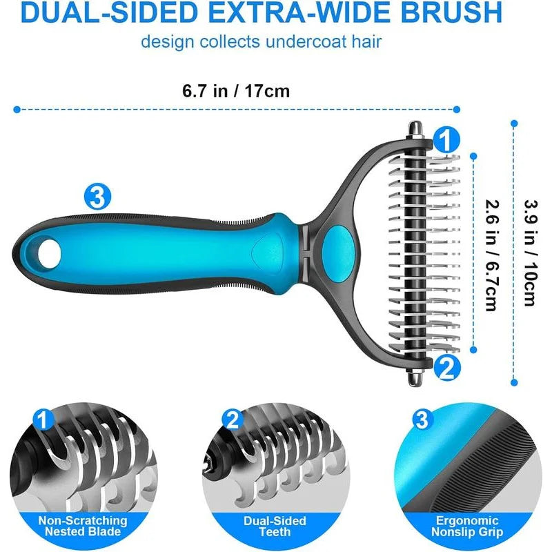 2in1 Pet Deshedding Brush & Knot Cutter - Stainless Steel Dog & Cat Grooming Tool
