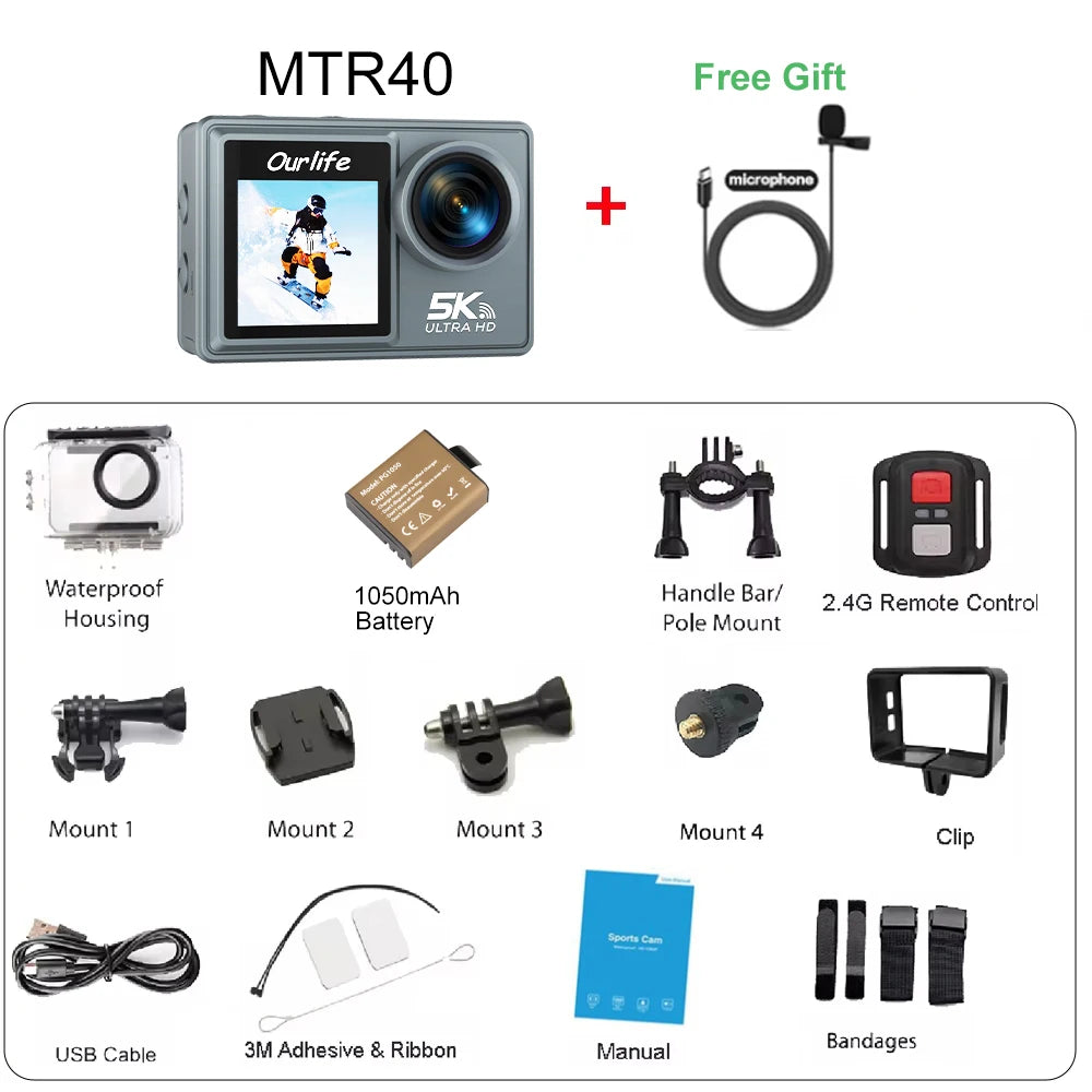 Ourlife MTR40 5K Action Camera with 2" IPS Touch Screen | Capture Adventures