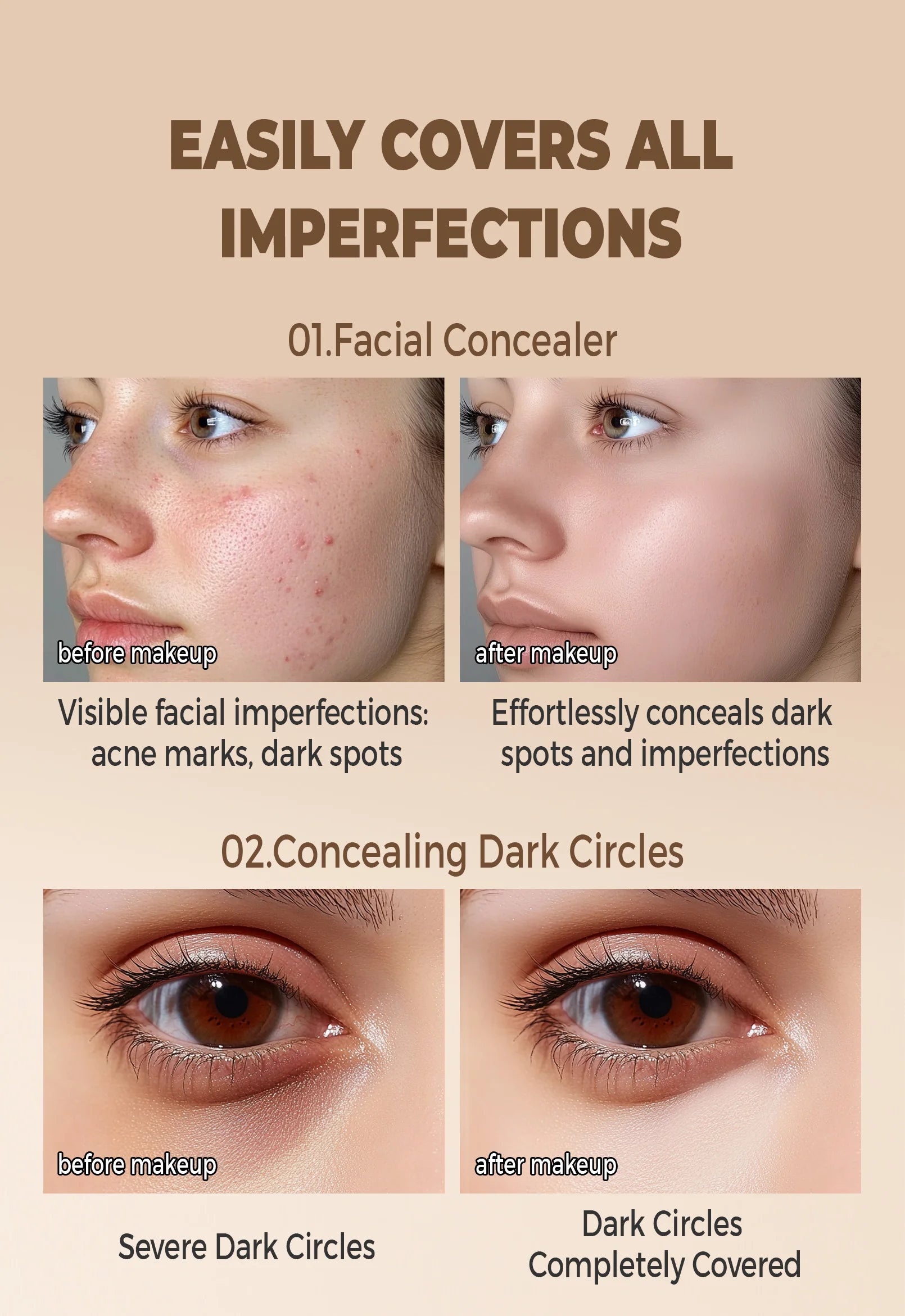 Hydrating Eye Brightening Concealer & Contour Cream - Full Coverage, Long-Lasting Makeup
