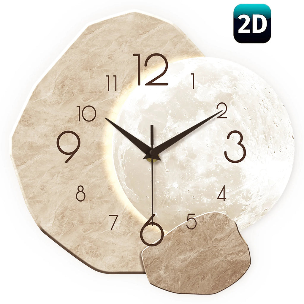 Modern Silent Moon Wall Clock - Quartz Wood Decor