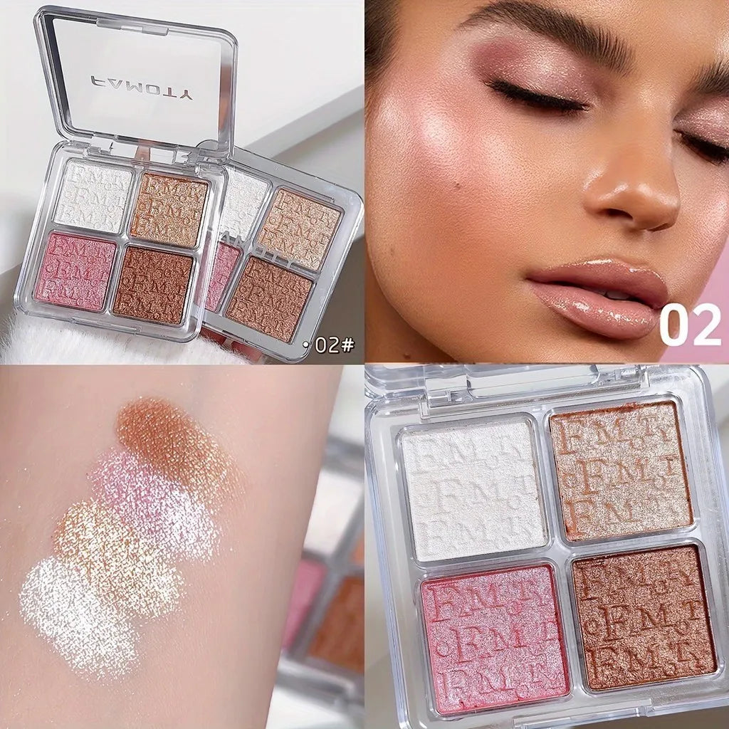4 Color Highlighter Palette - Natural Glow & Shimmer Makeup