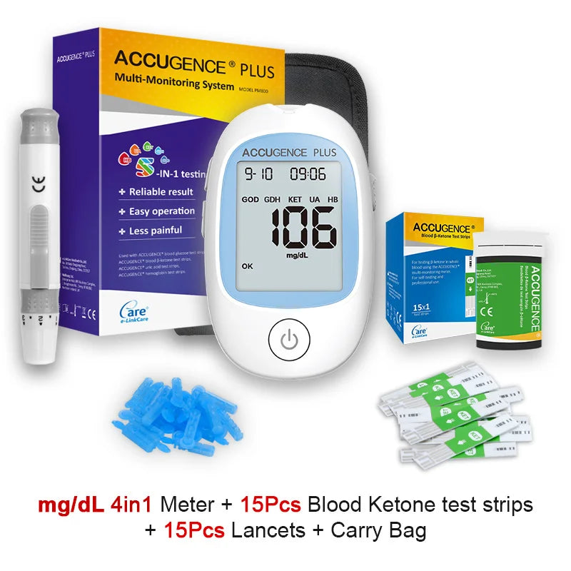 4-in-1 Multifunction Monitor: Hemoglobin, Ketone, Glucose, Uric Acid Test Kit