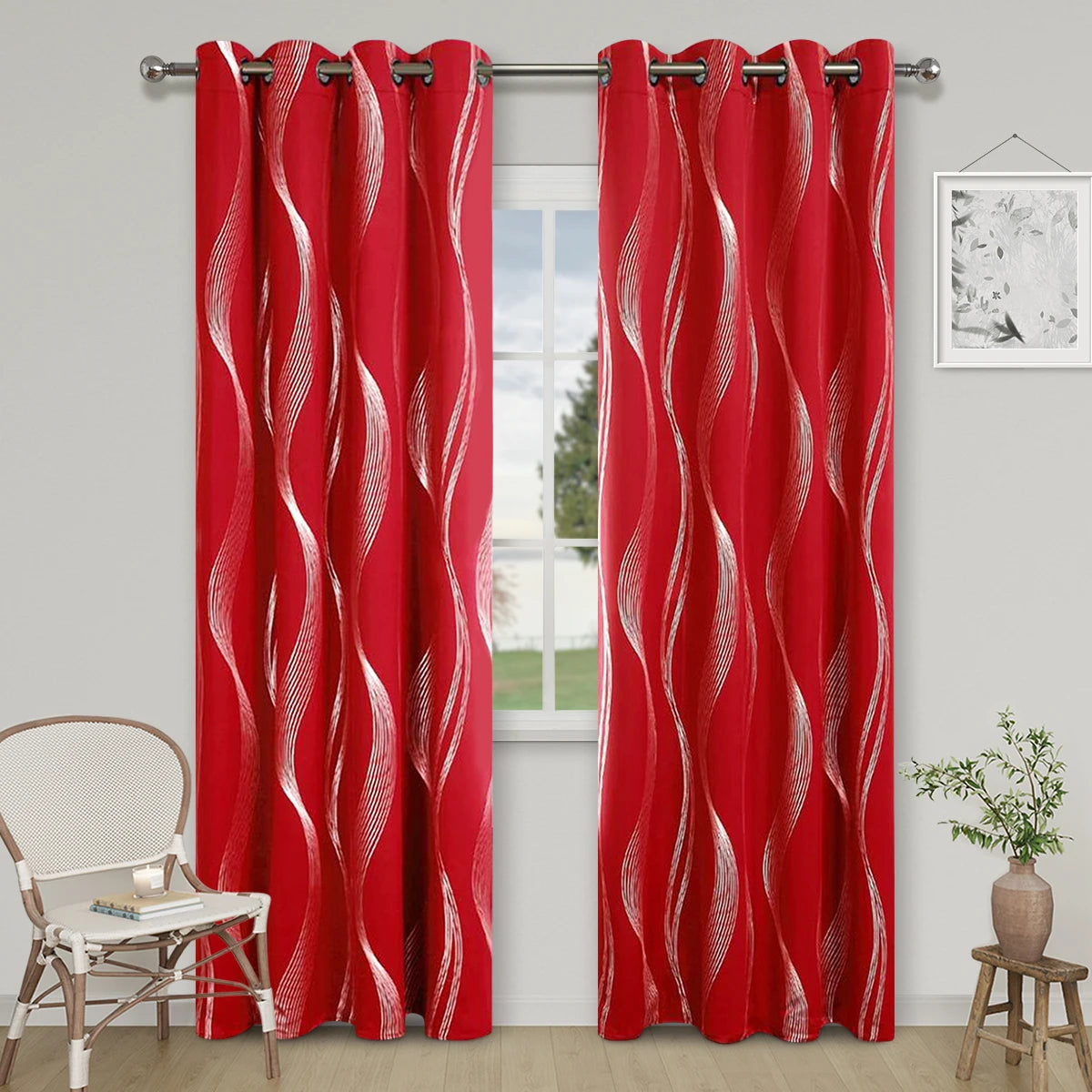 High Precision Silver Embossed Wave Blackout Curtain - Light & Heat Control