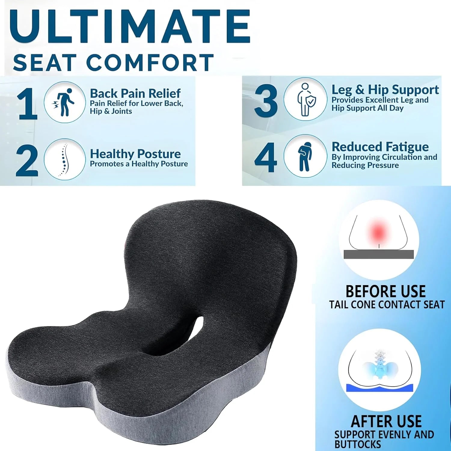 Memory Foam Lumbar Support Cushion - Car & Office Chair Pillow