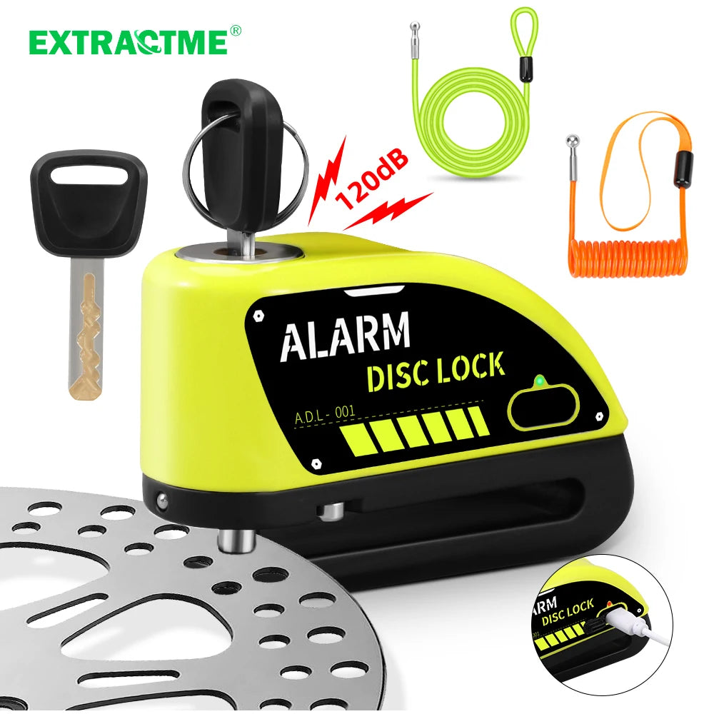 Extractme 120dB Motorcycle Alarm Disc Lock - Anti-Theft Security