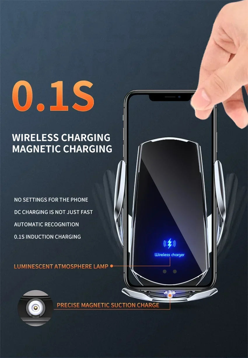 VIKEFON 15W Magnetic Wireless Car Charger & Auto Phone Mount - Fast Charging