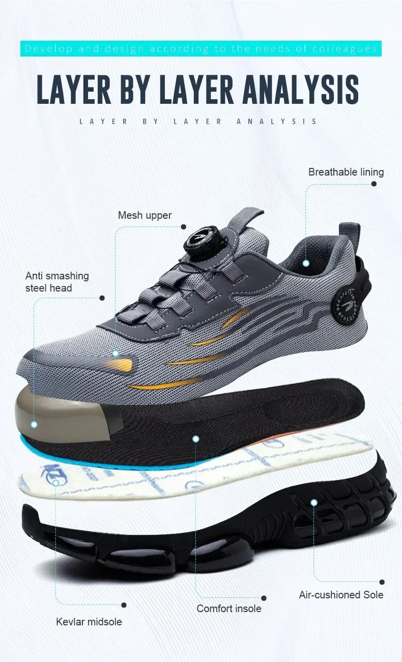 Vabena Lace-Free Steel Toe Safety Sneakers for Ultimate Work Comfort