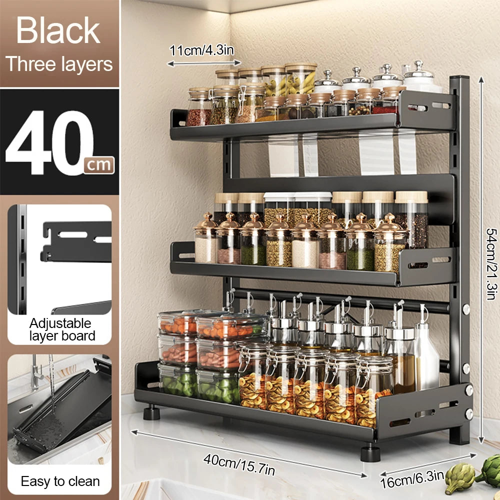 3 Tier Adjustable Spice Rack - Countertop & Cabinet Kitchen Organizer