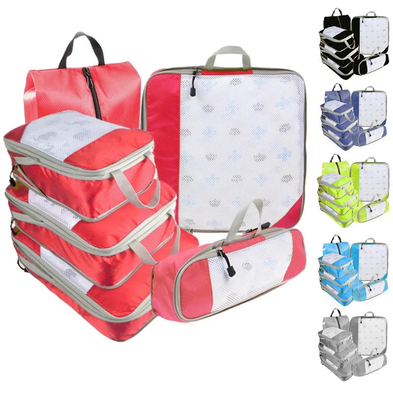 6PCS Travel Compression Packing Cube Set with Shoe Bag | Luggage Organizer
