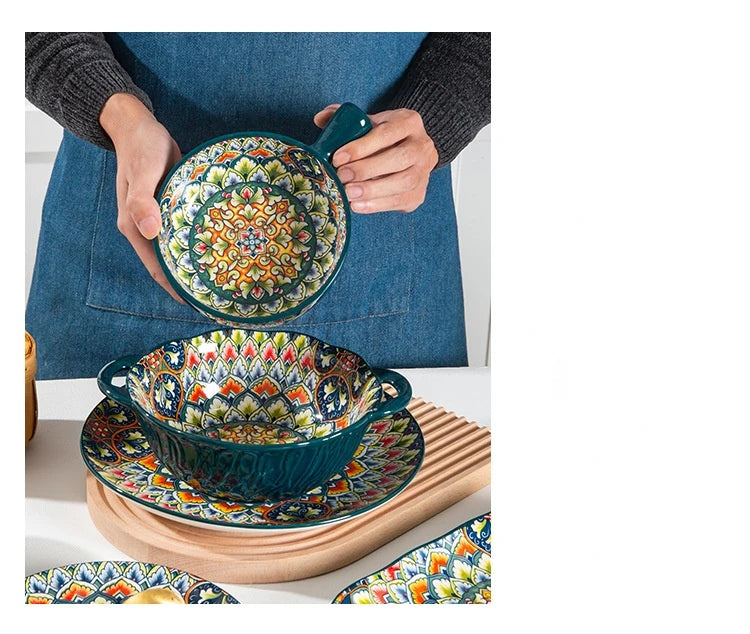 Bohemia Retro Ceramic Dinner Plate Set - Elegant Household Tableware