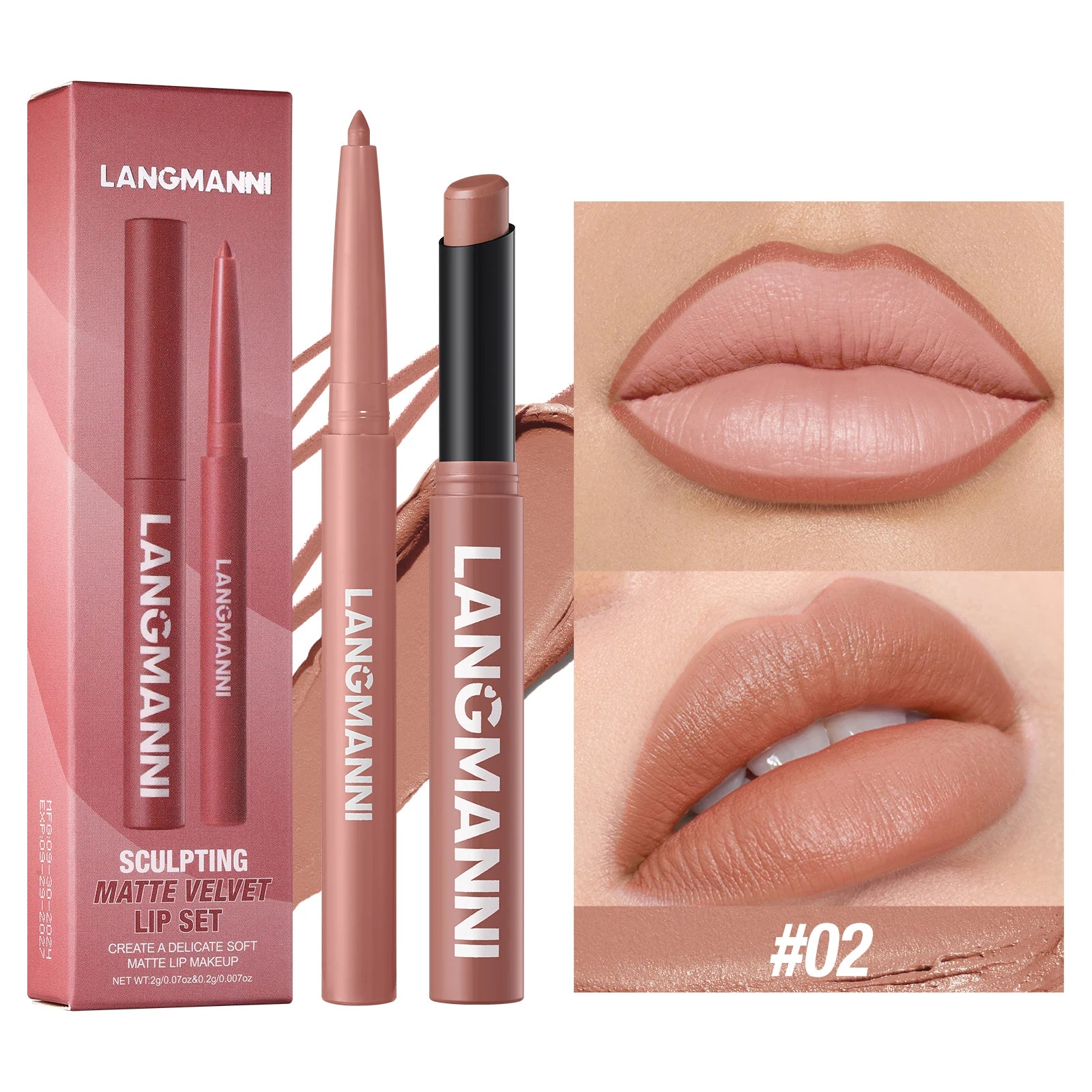 Vabena Waterproof 2-in-1 Lip Liner & Lipstick Set - No Smudge, No Fade