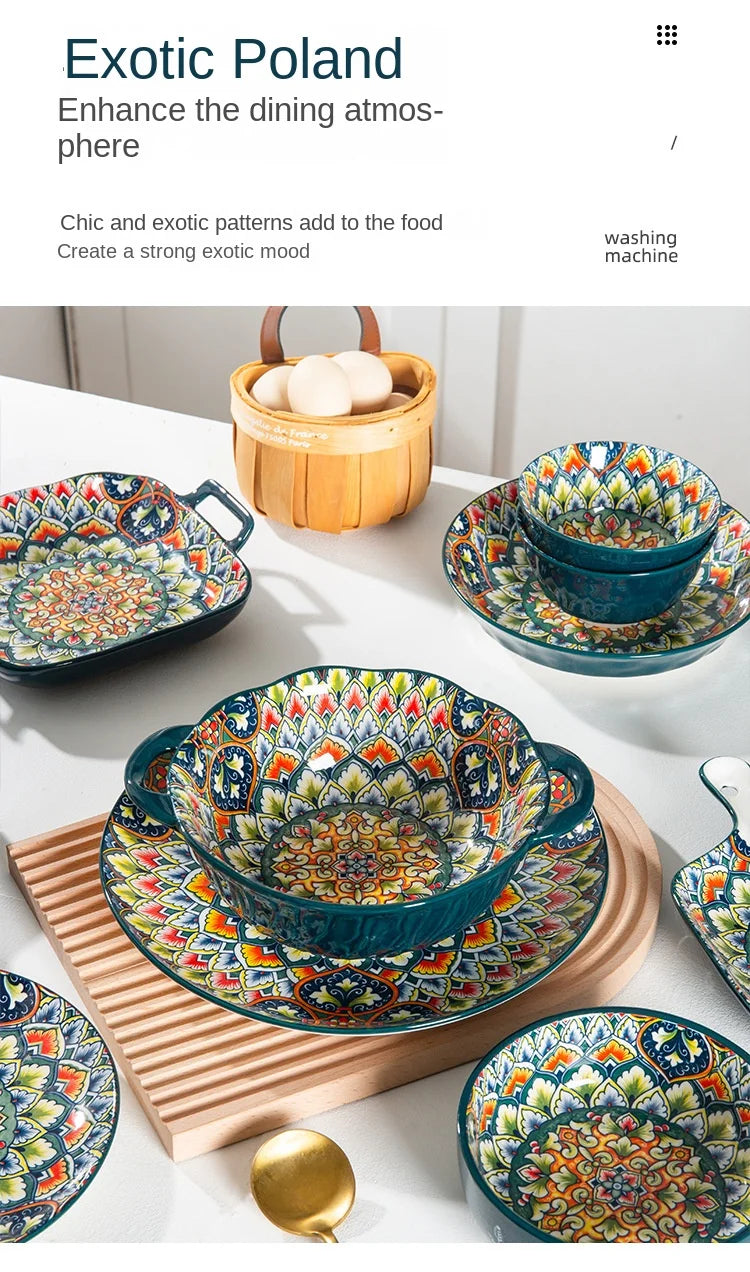 Bohemia Retro Ceramic Dinner Plate Set - Elegant Household Tableware