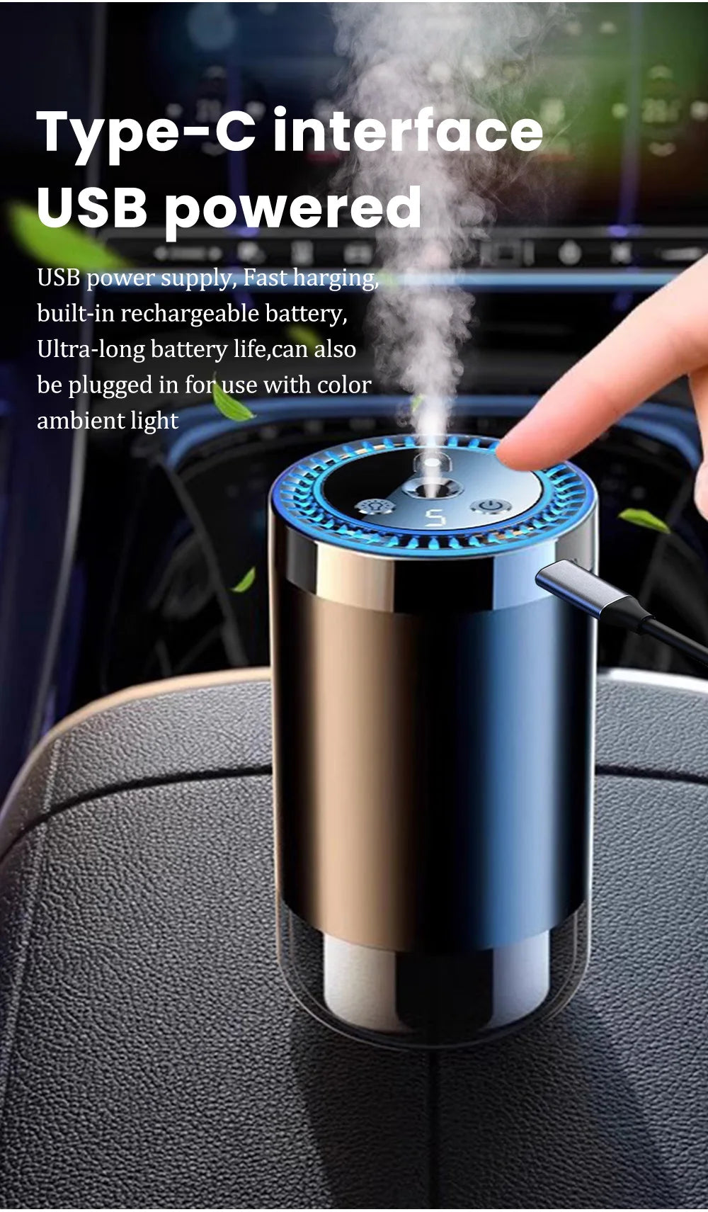 Vabena Rechargeable Car Aroma Diffuser - Colorful, Wireless & Portable