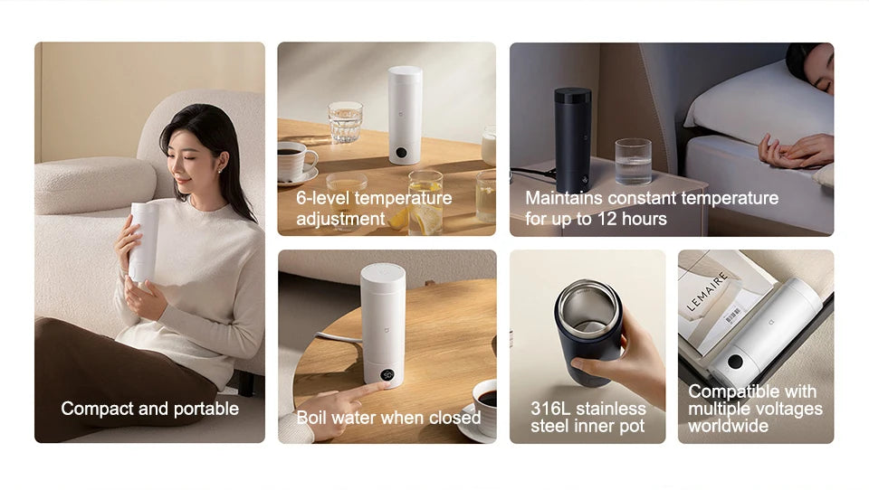 Mijia Portable Electric Kettle 2, Travel Thermos Cup, Smart Temperature 350ml