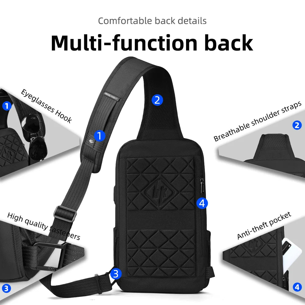 HK Anti-Theft Men's Shoulder Bag | Waterproof USB Chest Sling