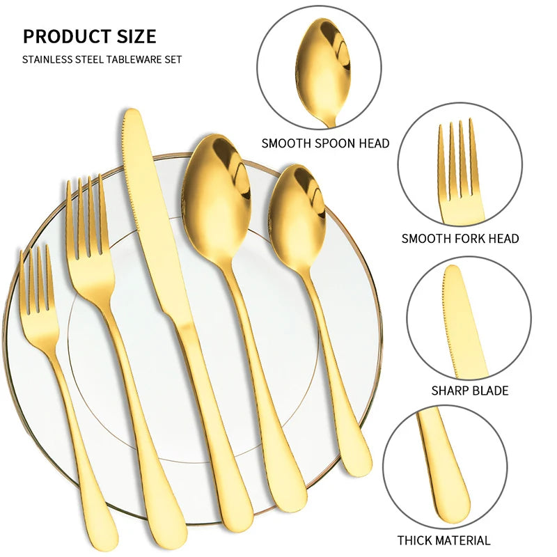 Vabena Golden Stainless Steel Cutlery Set - Elegant Dining | Premium Gold Flatware