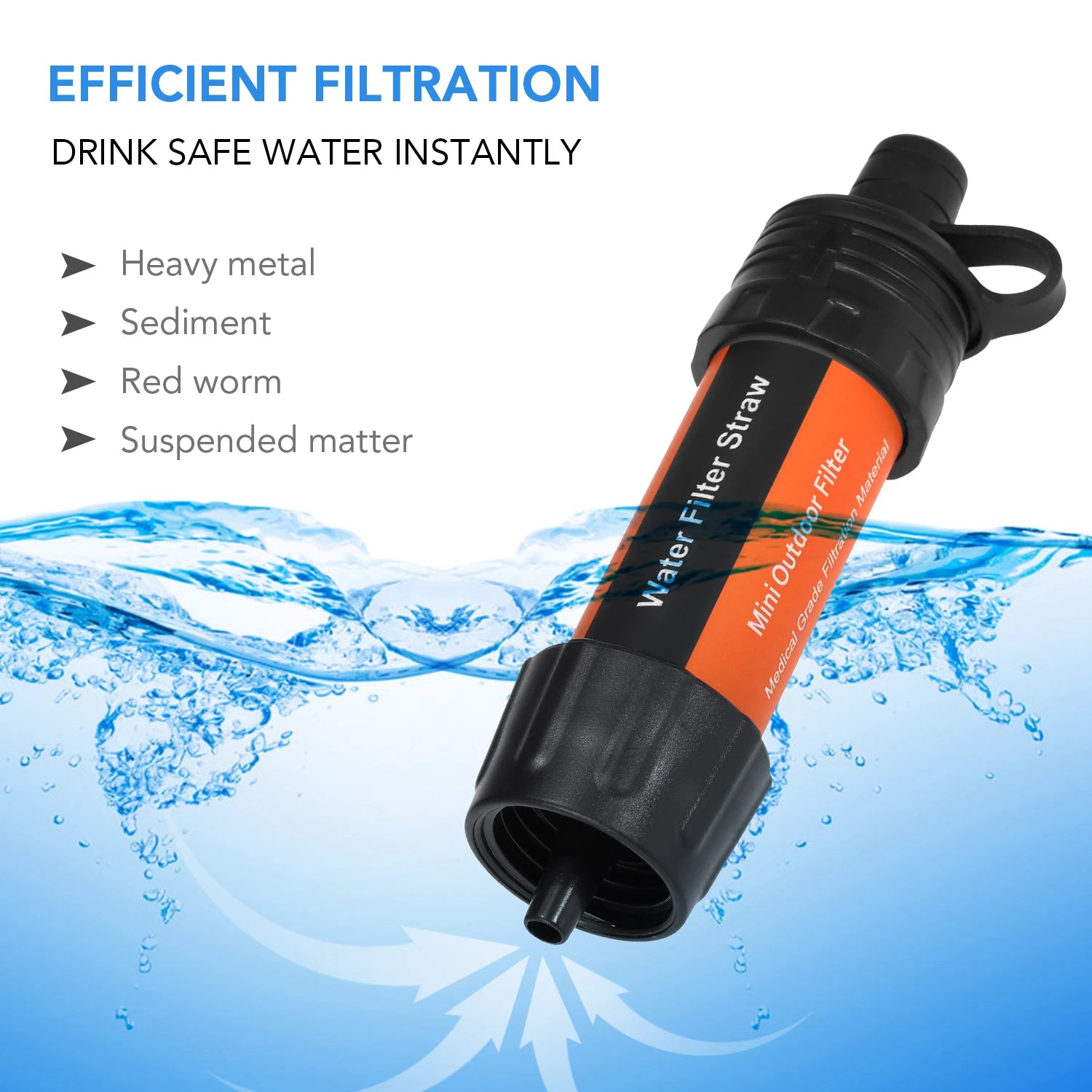 Emergency Water Filter Straw for Hiking, Camping & Survival