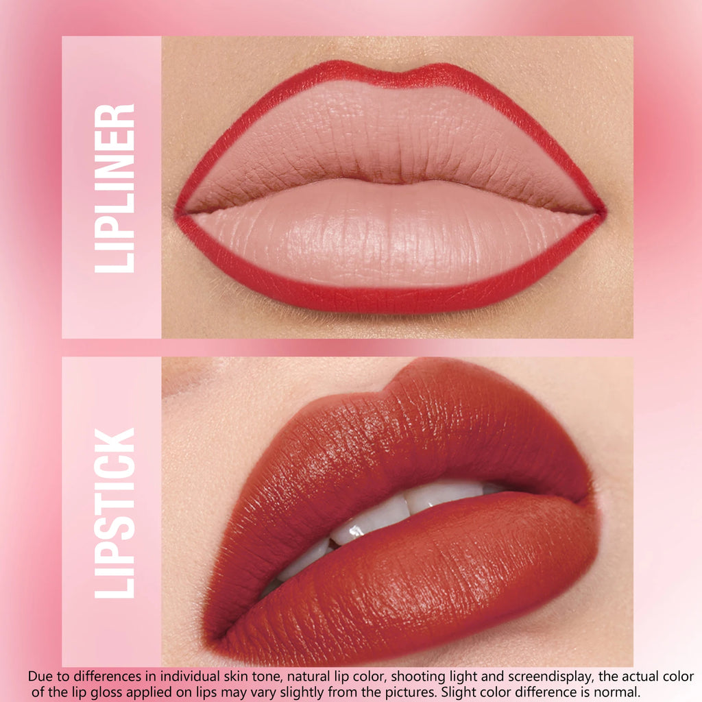 Vabena Waterproof 2-in-1 Lip Liner & Lipstick Set - No Smudge, No Fade