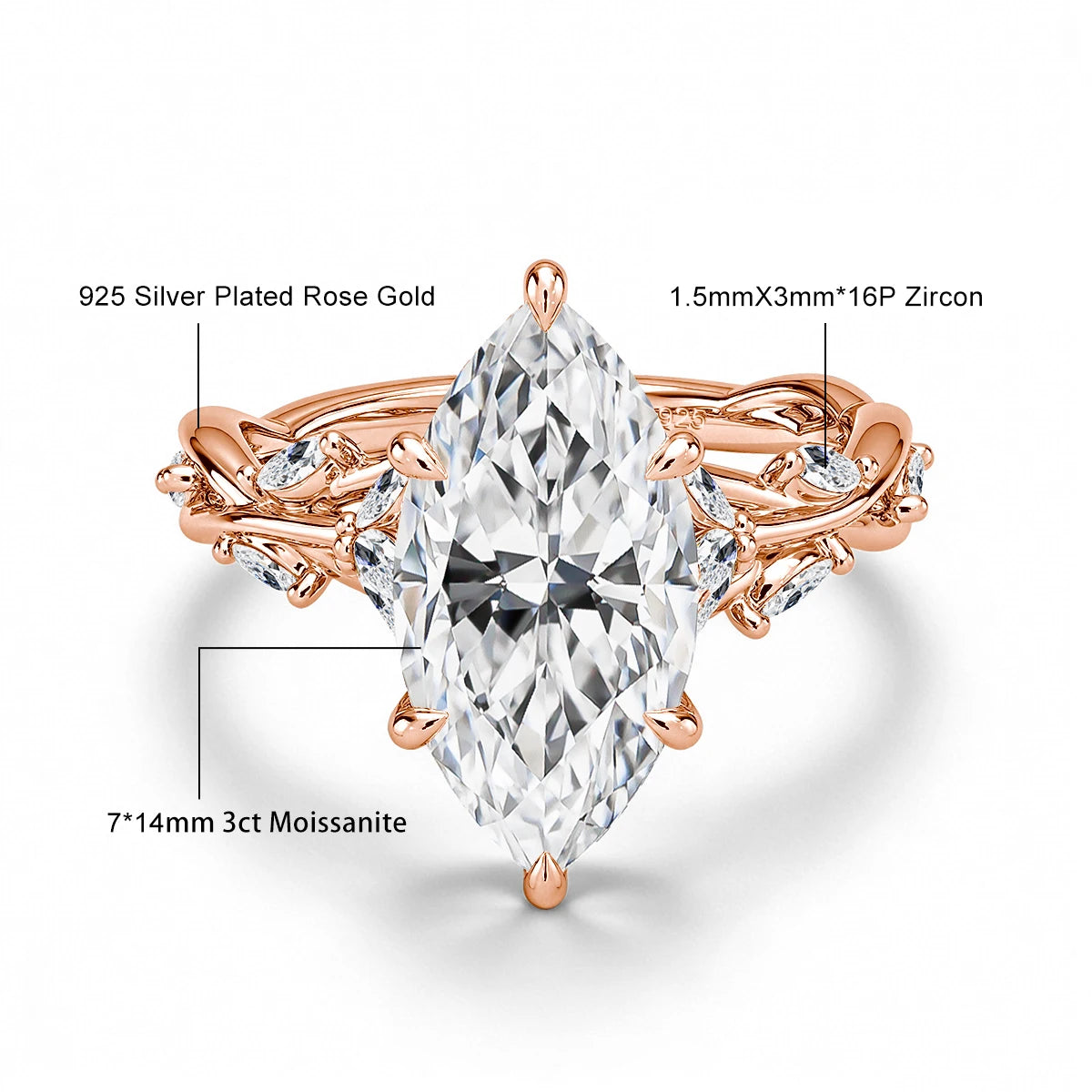Vabena 14K Gold Filled 3CT Marquise Moissanite Engagement Ring