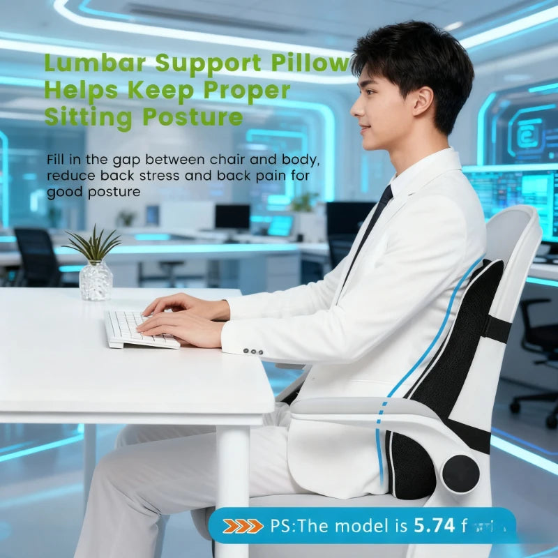 Car Seat & Office Chair Lumbar Support - Premium Memory Foam Cushion