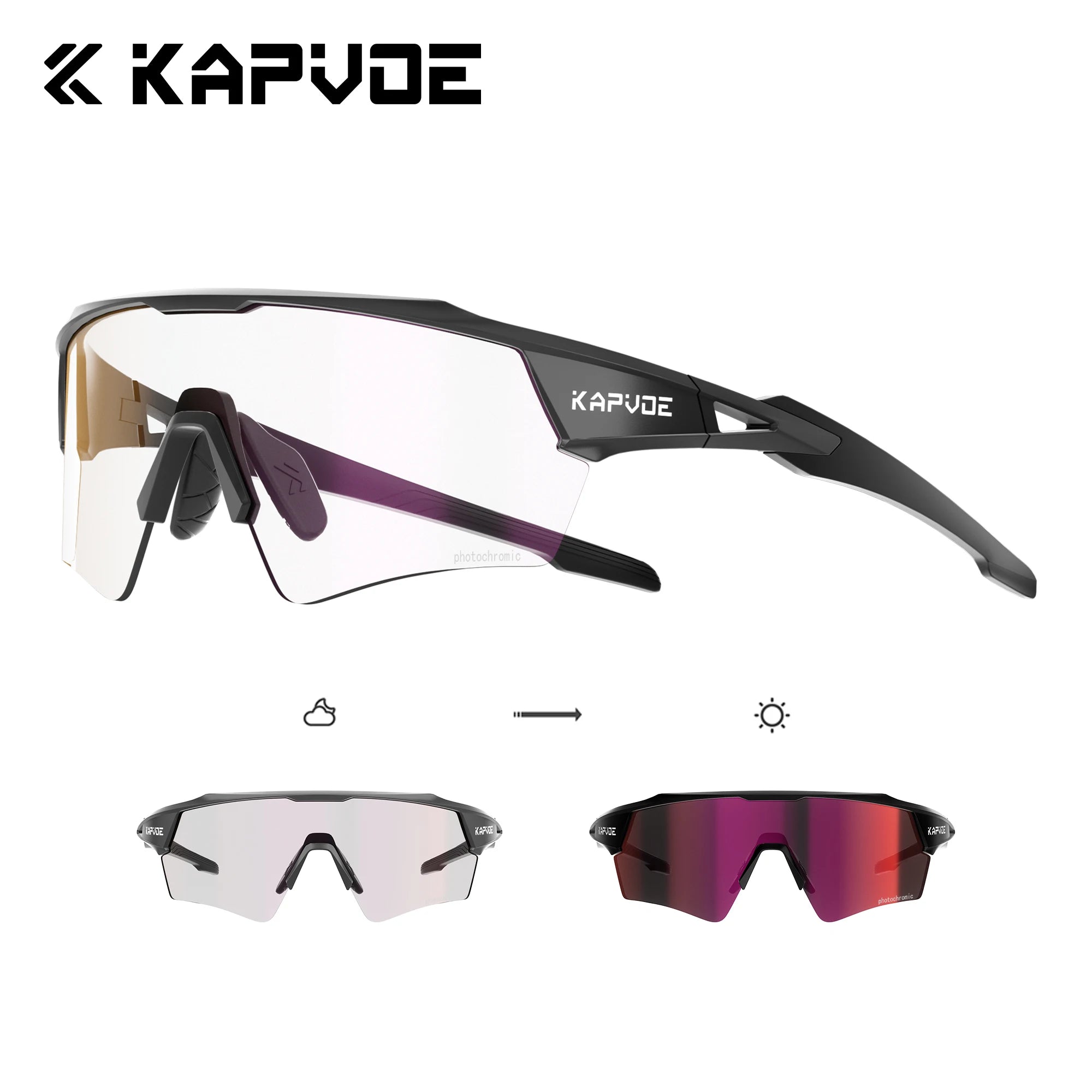 Kapvoe Photochromic Cycling Sunglasses UV400 MTB Road Bike Goggles Men Women