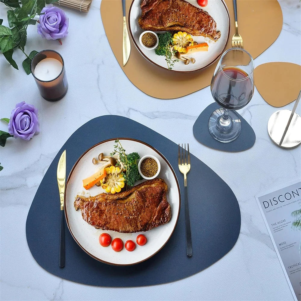 Modern Irregular PU Leather Placemats - Waterproof & Reversible Dining Table Mats