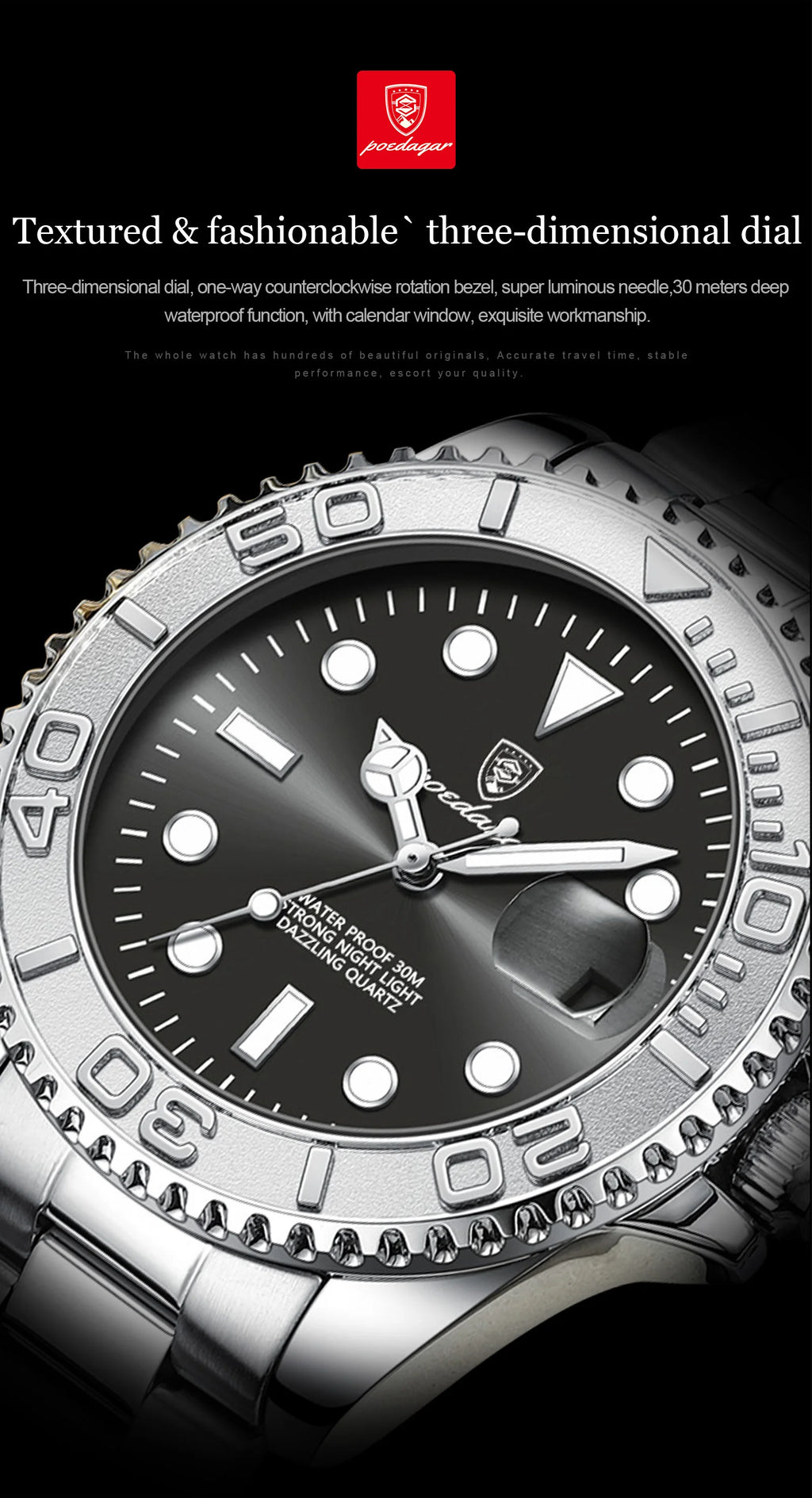 POEDAGAR Luxury Men's Quartz Watch - Waterproof & Luminous Date