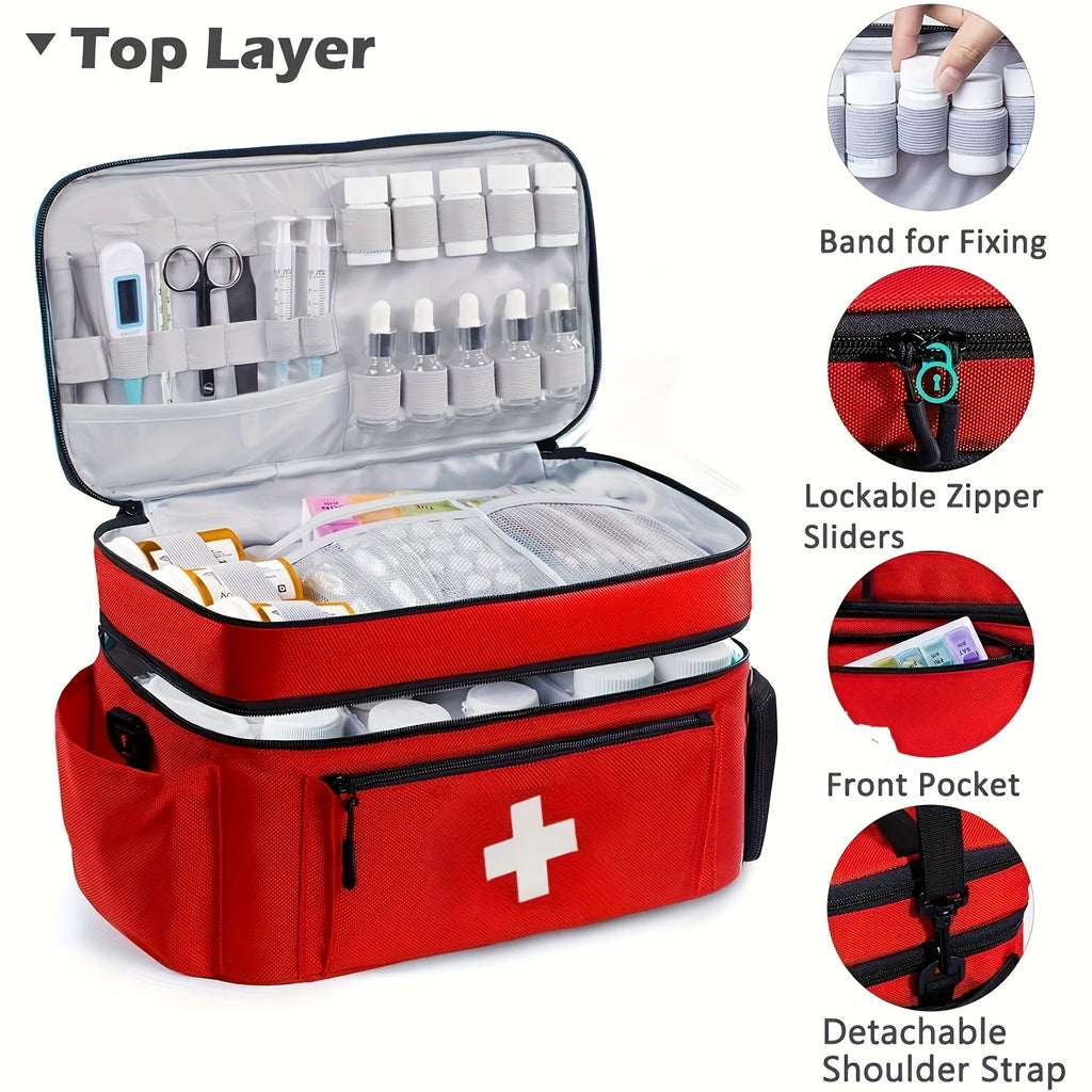 Large Capacity Travel Medicine Storage Bag - Portable Emergency Kit Organizer