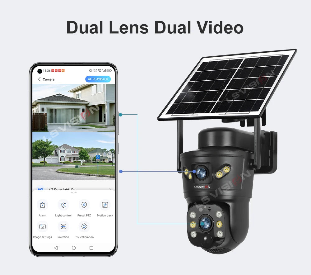 LS VISION 4G/WiFi Outdoor Solar Camera 8MP Dual Lens PIR SIM Night Vision Waterproof CCTV