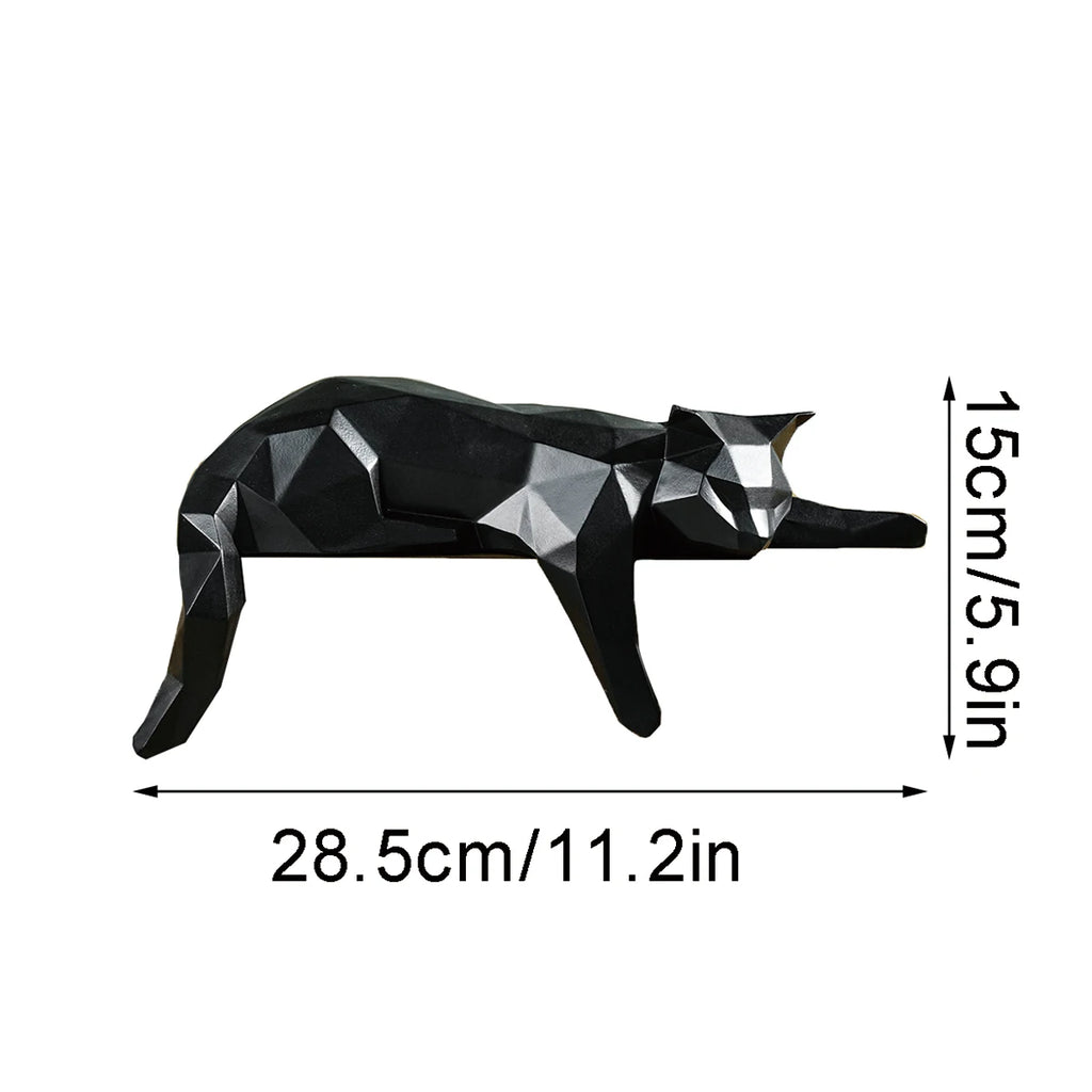 Geometric White & Black Cat Statue | Modern Room Decor