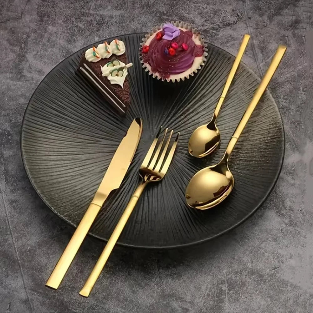 Luxury 30PCS Gold Tableware Set - Stainless Steel Cutlery for Dining