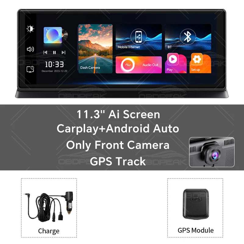 K2 Pro 11.3" 4K Wireless CarPlay Android Auto Dash Cam with GPS & Dual Lens