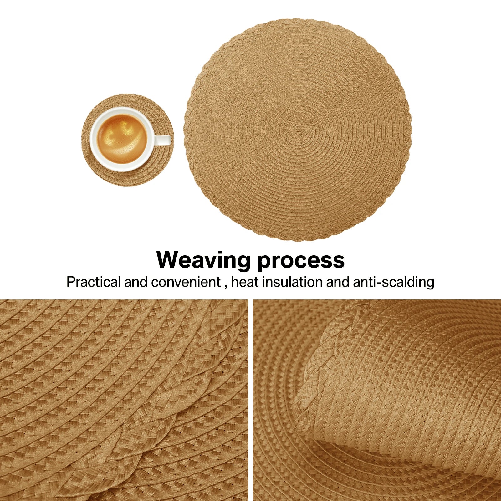 Set of 12 Round Braided Placemats & Coasters | Washable, Heat Resistant & Non-Slip