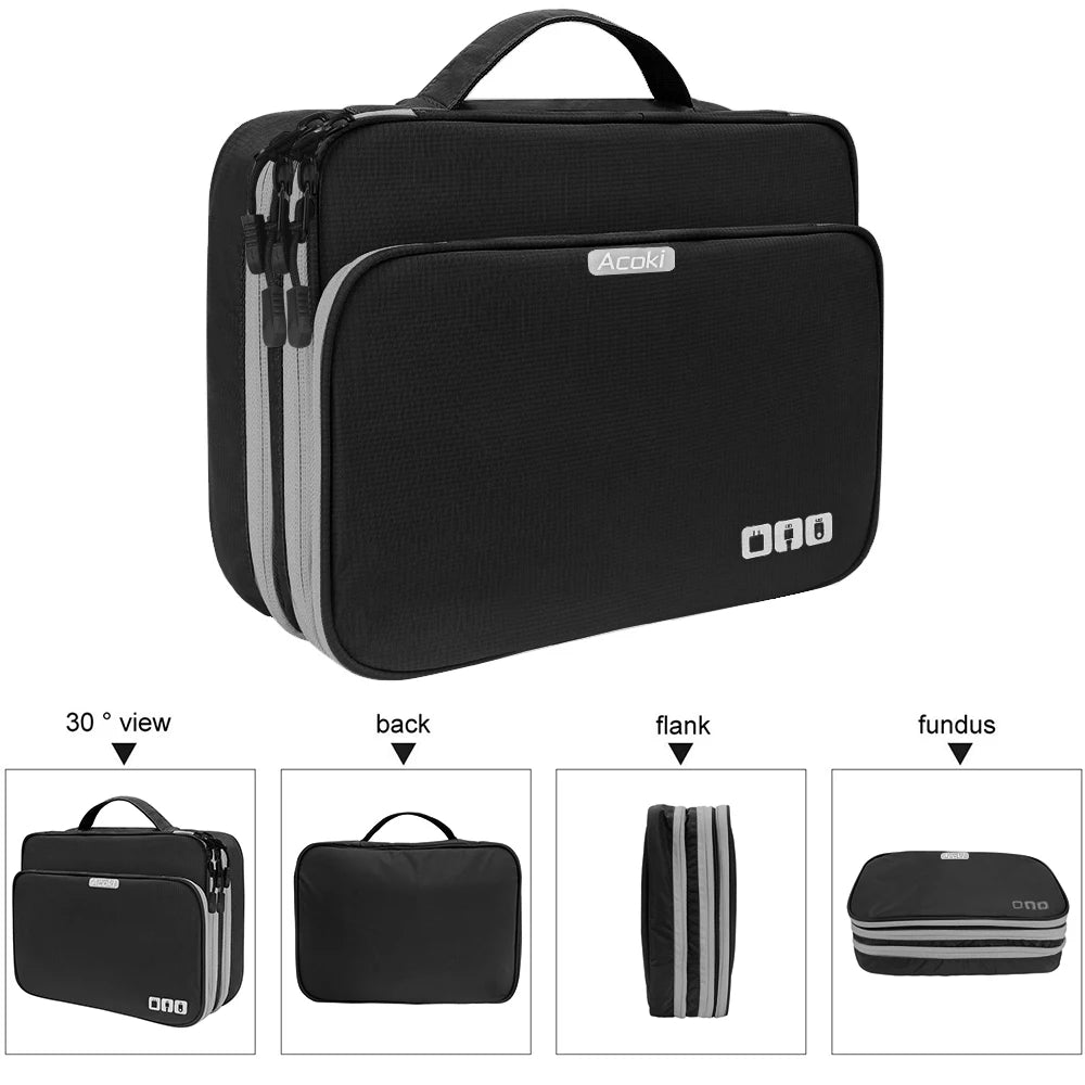 Travel Electronics Organizer Bag | Multi-Layer Cable & Charger Case for iPad