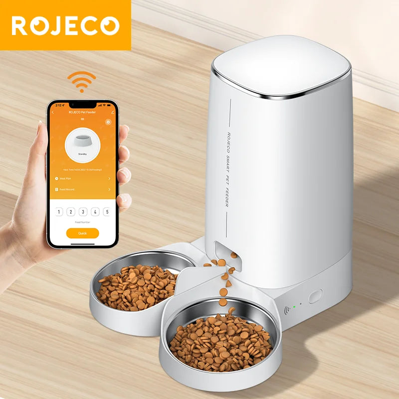 ROJECO Smart WiFi Double Automatic Pet Feeder | Remote Control Kibble Dispenser