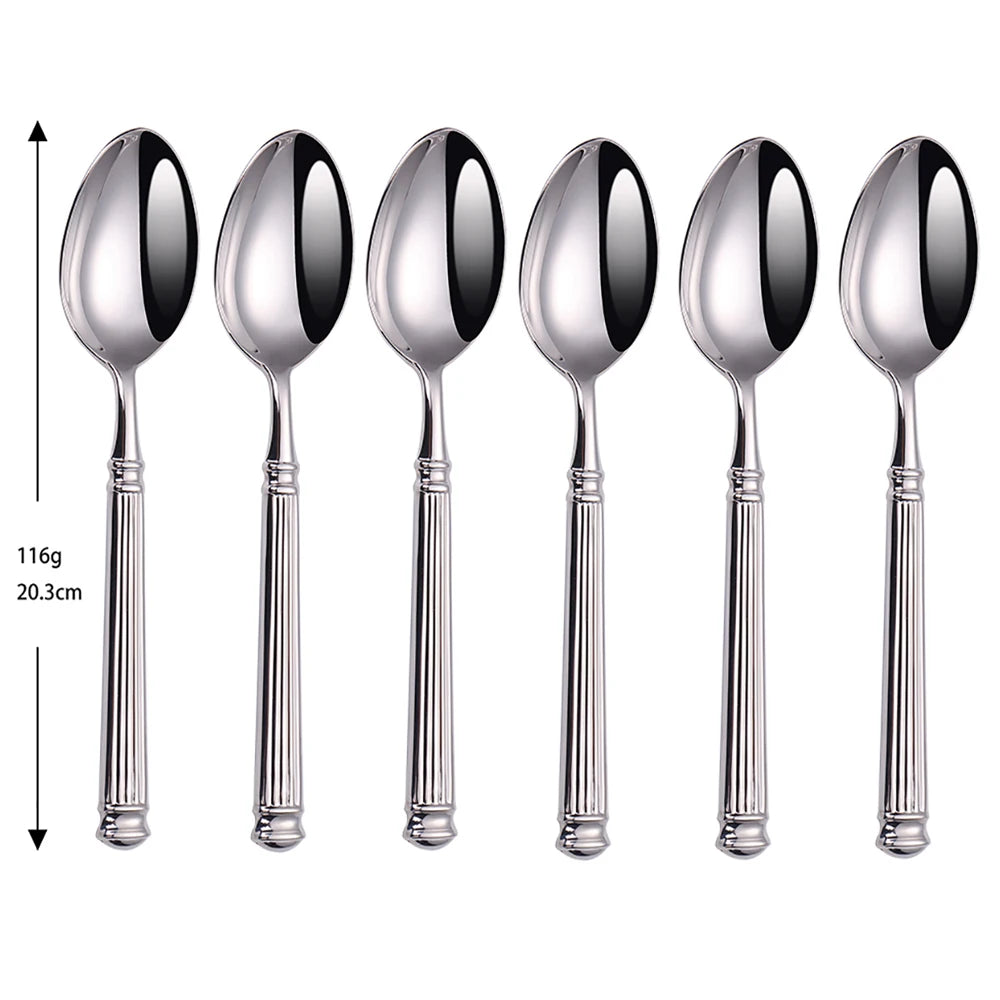 Elegant Striped Silver Cutlery Set - Premium Stainless Steel 304