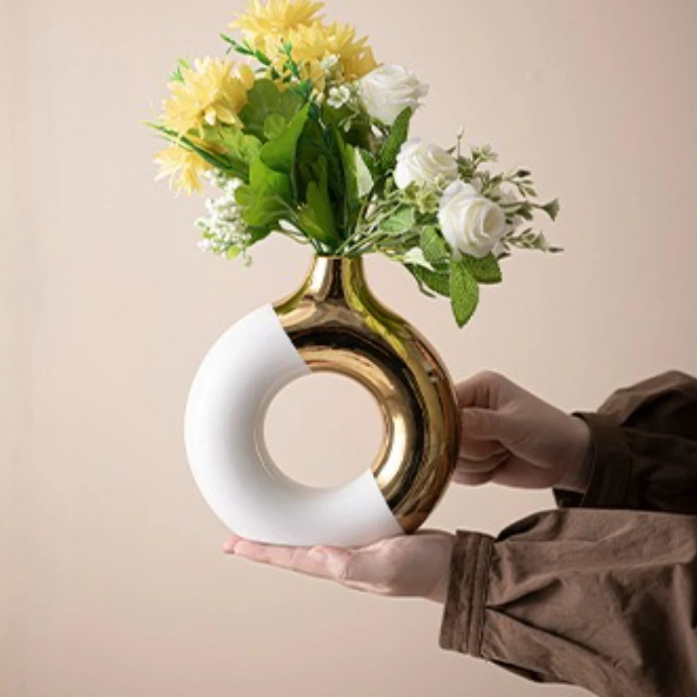 Gold Ceramic Flower Vase - Elegant Home & Wedding Decor