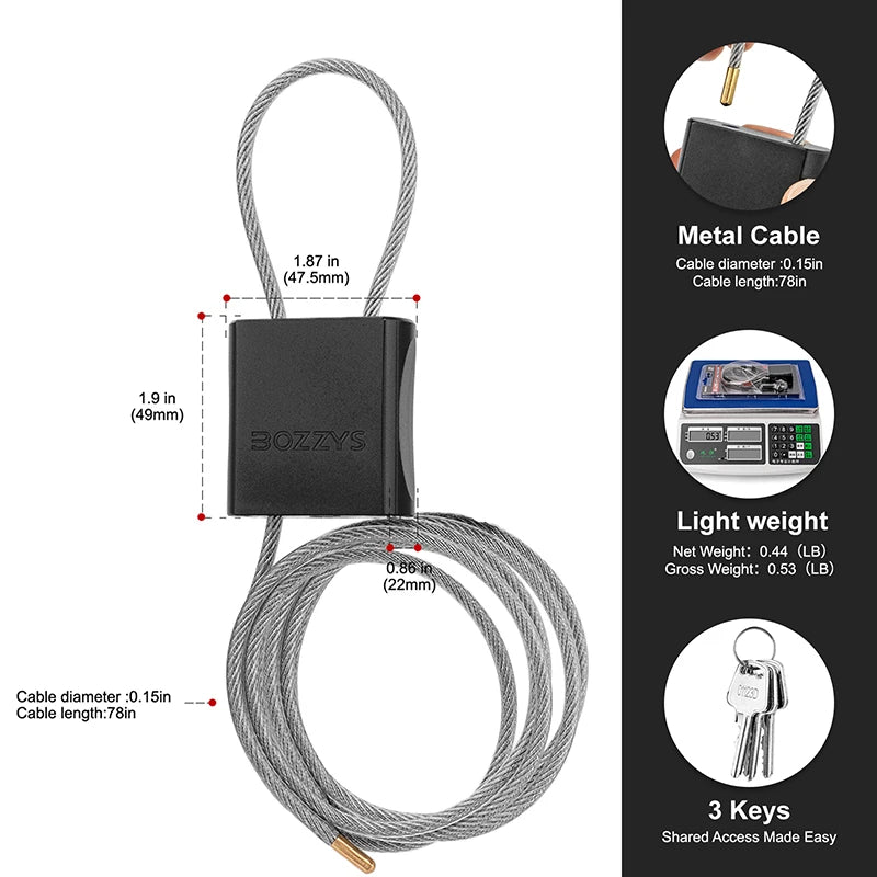 BOZZYS Adjustable Cable Lockout Padlock - Industrial Safety Lock