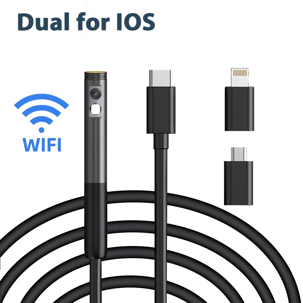 KERUI 2MP Industrial Endoscope Camera for iPhone - Single/Dual Lens Waterproof Inspection Borescope Type C