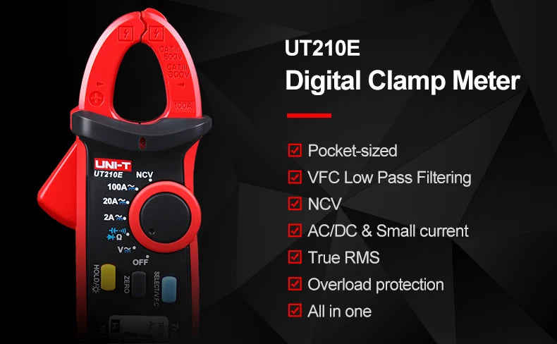 UNI-T UT210E/UT210D Digital Clamp Meter | AC/DC Ammeter | True RMS Multimeter for Electricians & HVAC