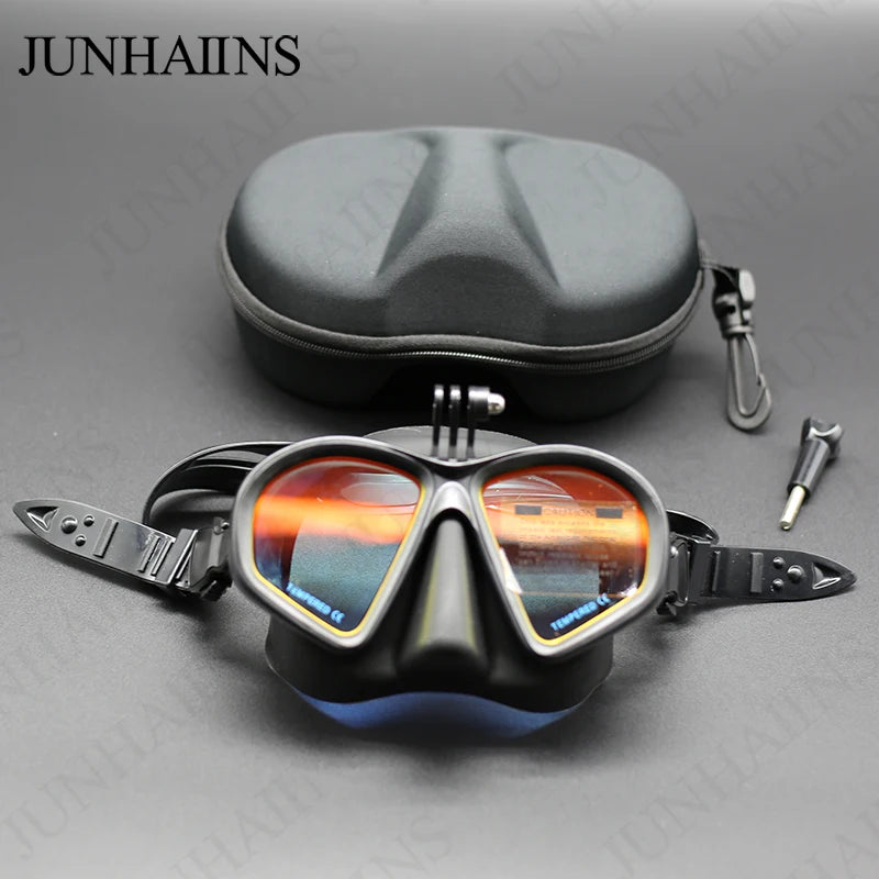 Low Volume Freedive Mask & Snorkel Set with Camera Mount - Tempered Glass Black