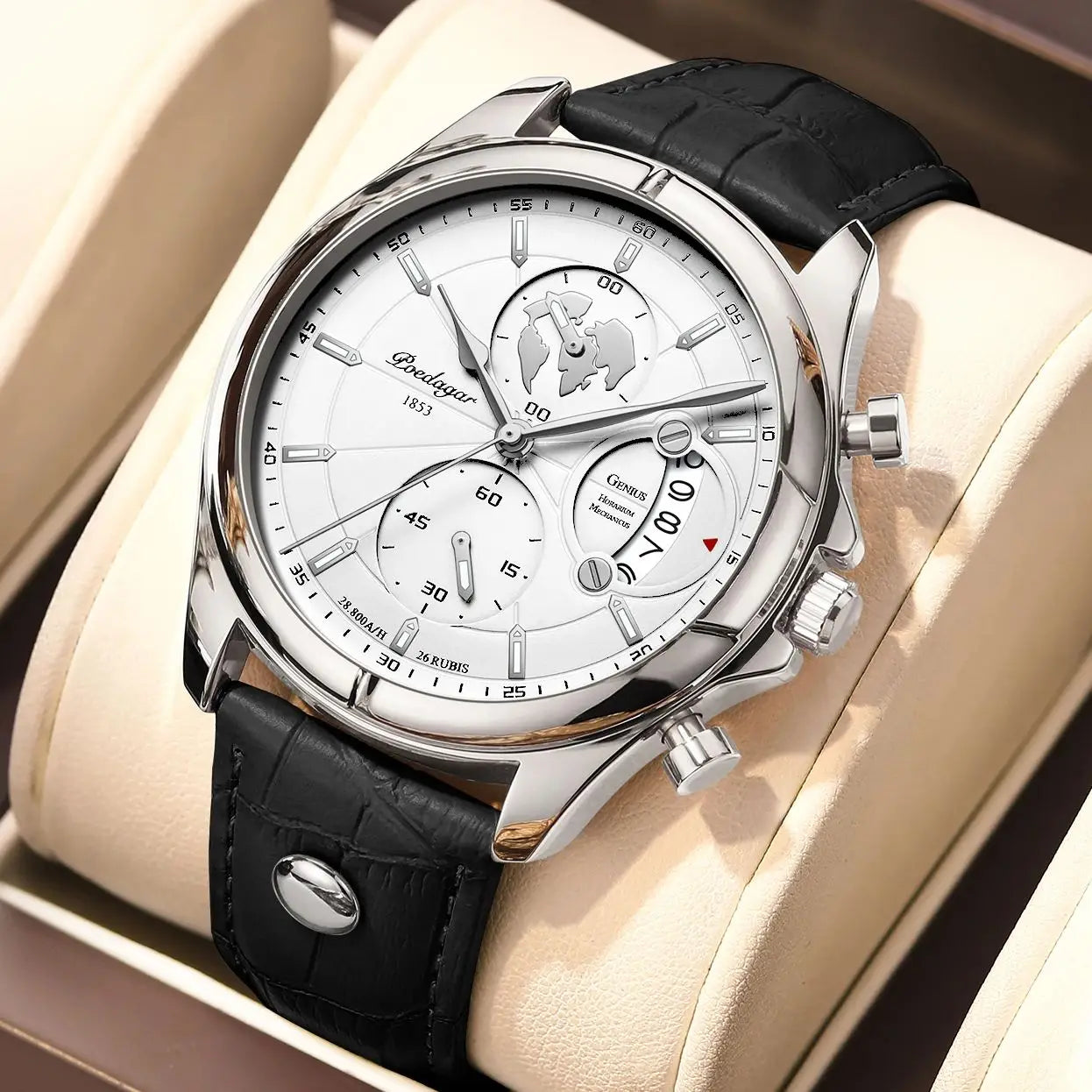 POEDAGAR Luxury Chronograph Watch for Men - Waterproof, Leather Strap, Date