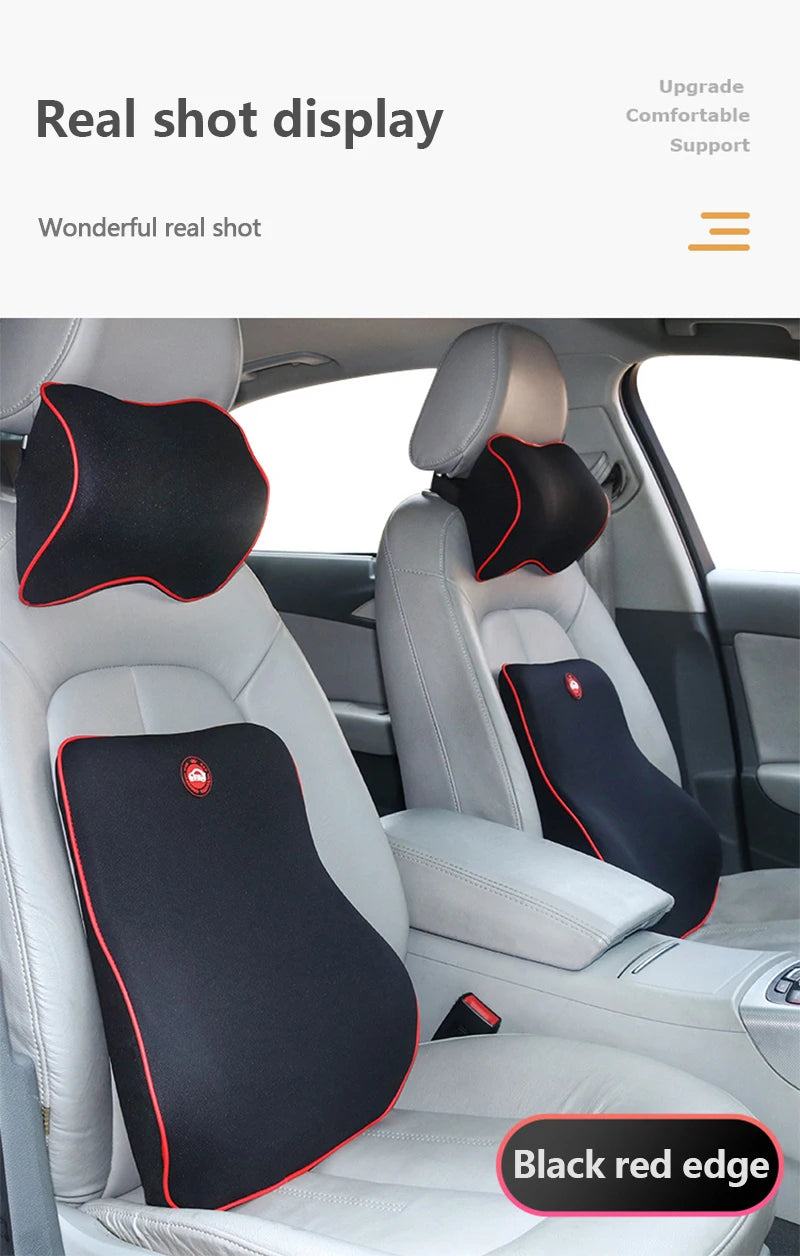 Memory Foam Car Seat Pillow Set - Neck, Lumbar & Headrest Support