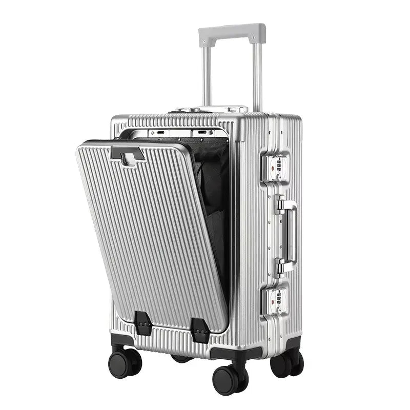 Vabena Front Opening USB Charging Aluminum Carry-on Suitcase